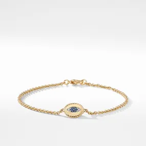 Pave Cable Evil Eye Charm with Blue Sapphire, Diamonds and Black Diamonds in Gold