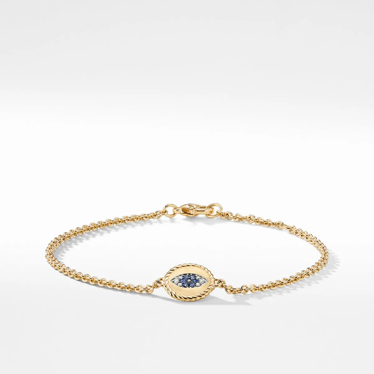 Pave Cable Evil Eye Charm with Blue Sapphire, Diamonds and Black Diamonds in Gold