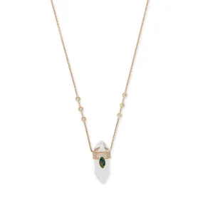 PAVE OPAL MARQUISE CAP   CLEAR QUARTZ CRYSTAL NECKLACE