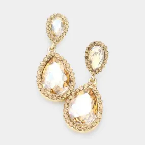 Pear Lt Colored Topaz Crystal Pave Trim Earrings