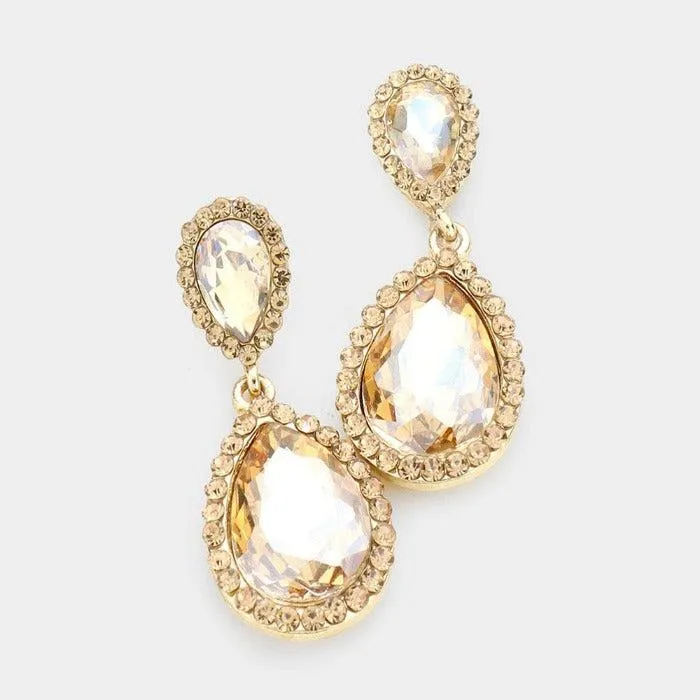 Pear Lt Colored Topaz Crystal Pave Trim Earrings