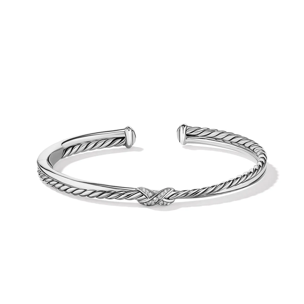 Petite X Center Station Bracelet in Sterling Silver with Pave Diamonds
