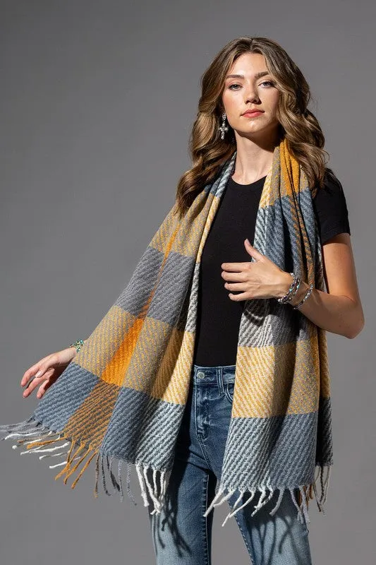 PLAID OBLONG SCARF WITH FRINGE