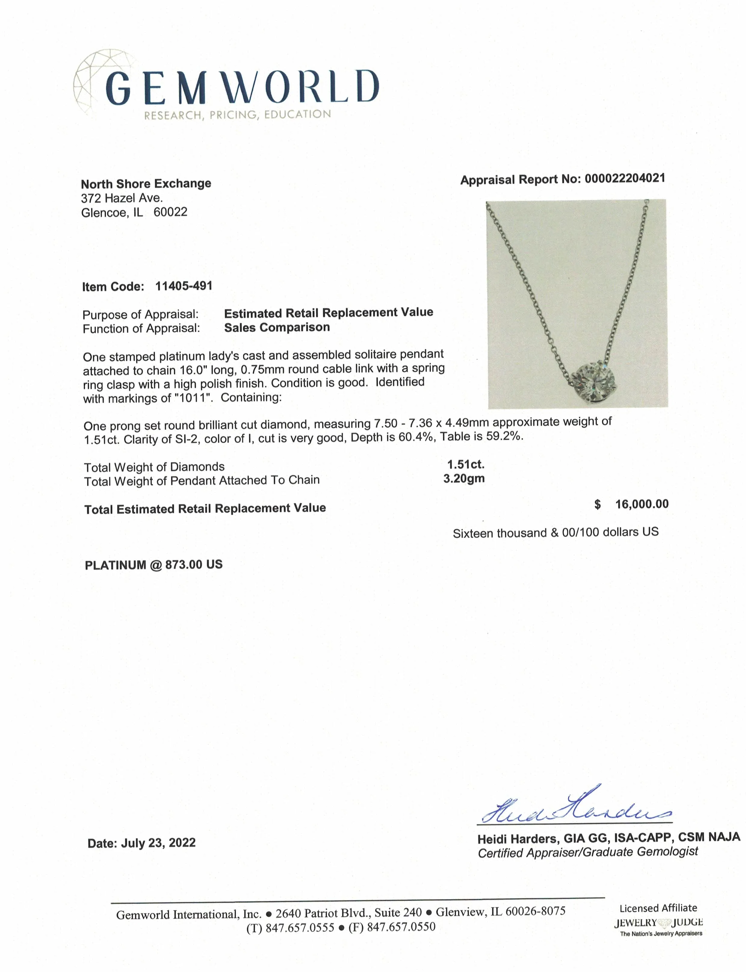 Platinum Diamond Pendant Necklace
