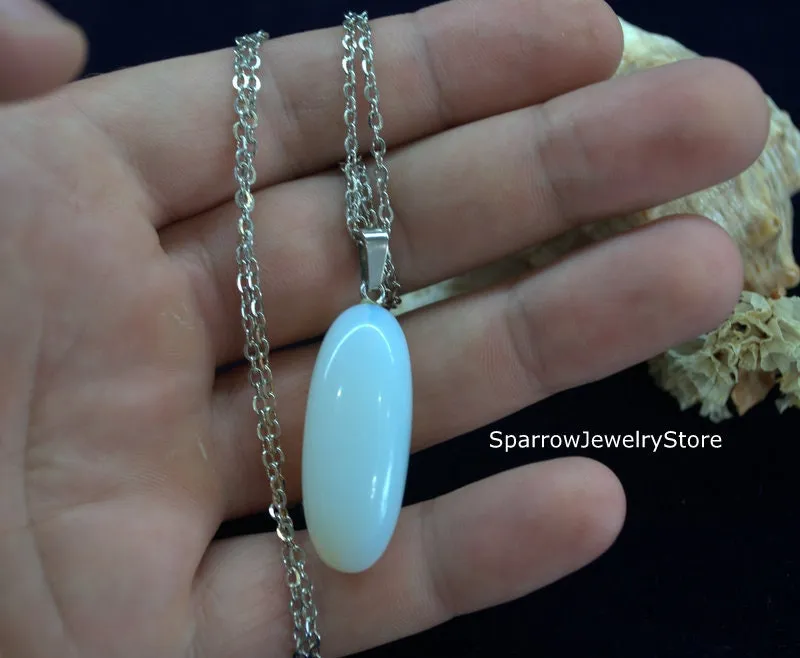 Rainbow moonstone opalite pendant necklace Pear teardrop rainbow white opal jewelry Large teardrop opal pendant Personalized Bridal necklace