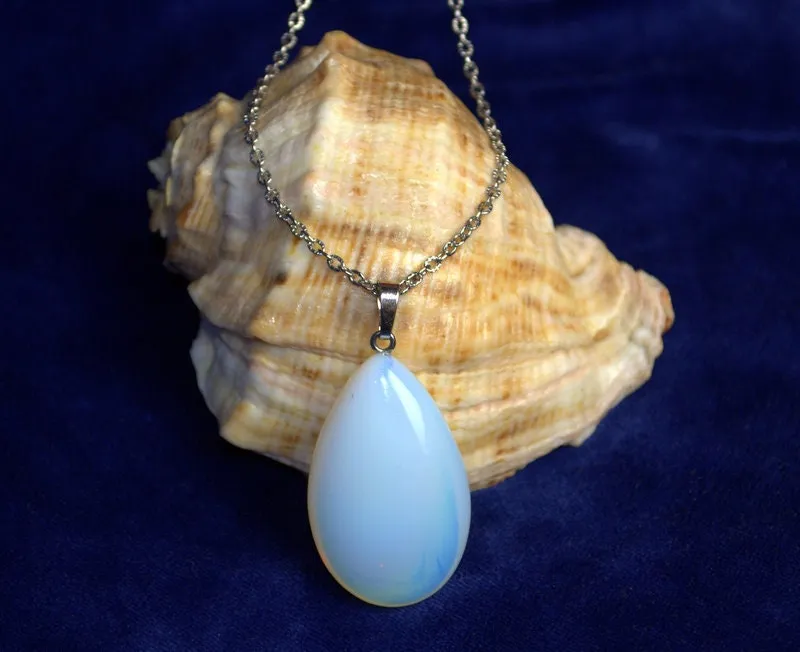 Rainbow moonstone opalite pendant necklace Pear teardrop rainbow white opal jewelry Large teardrop opal pendant Personalized Bridal necklace