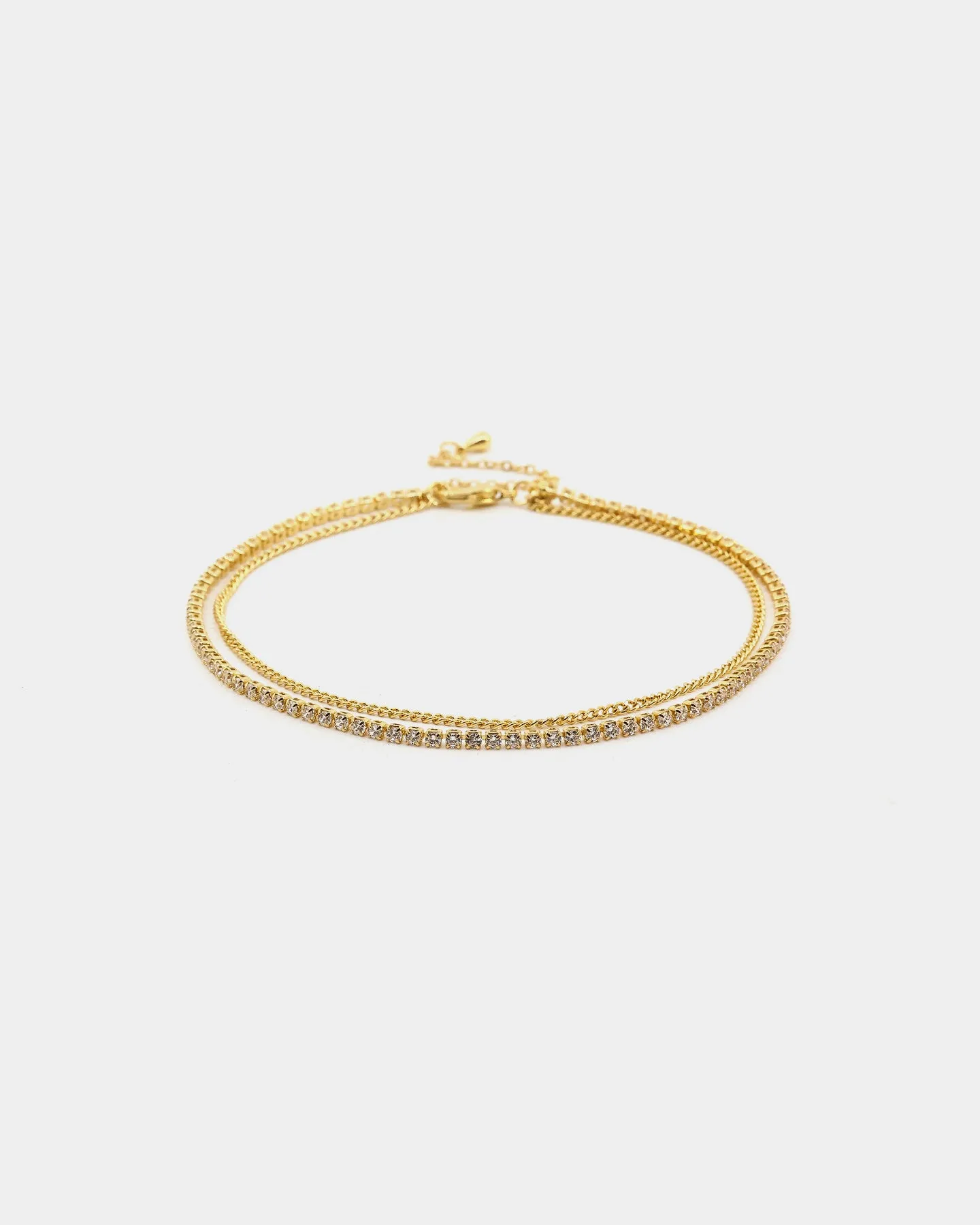 Raising Hell Women's Cuban Tennis Duo Anklet Iced Gold