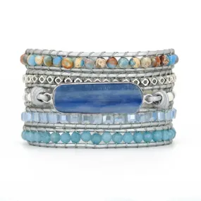 Rectangle Kyanite Gemstone Leather Wrap Bracelet