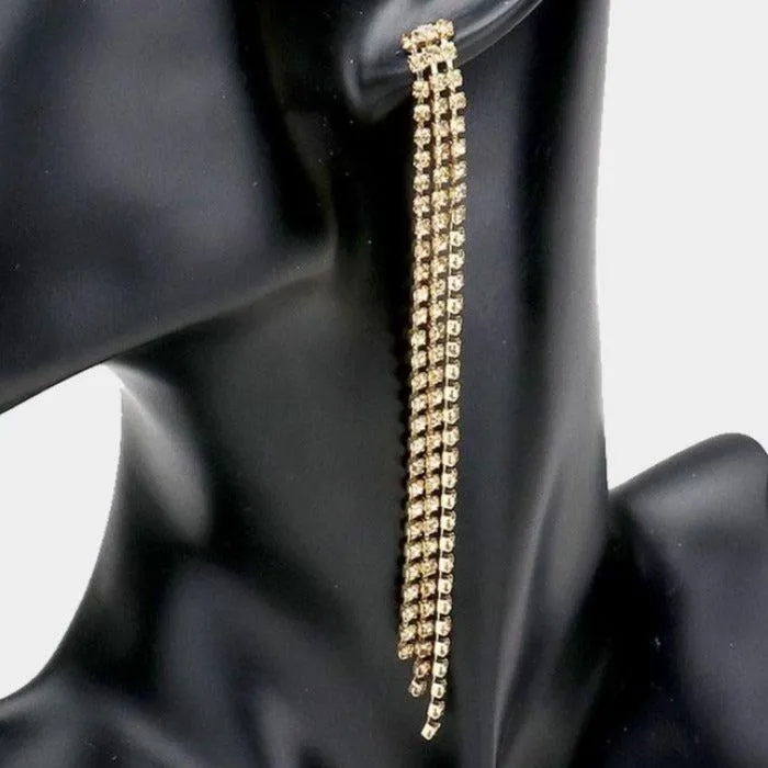 Rhinestone Lt Colored Topaz Long Dangle Earrings