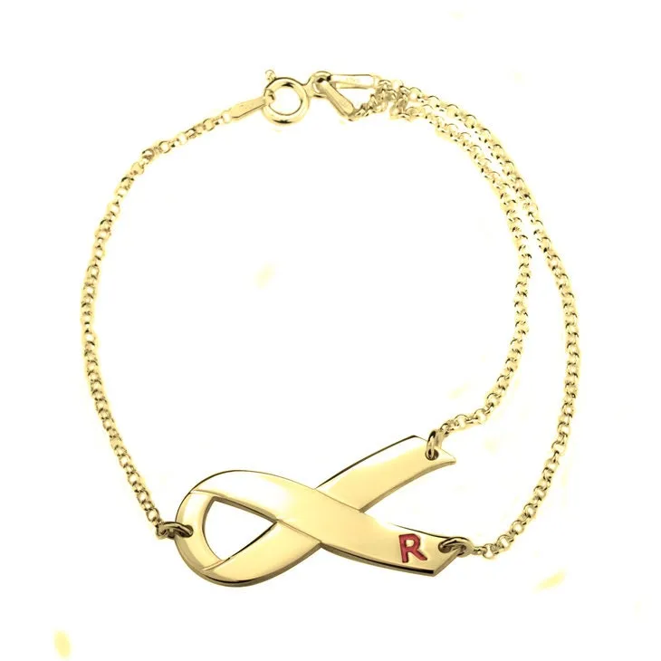 Ribbon Initial Bracelet,Sterling Silver,24K Gold,Rose Gold,Mother&#39;s Day gift, Birthday gift,Cancer Survivor gifts,Support Pink ribbon gift