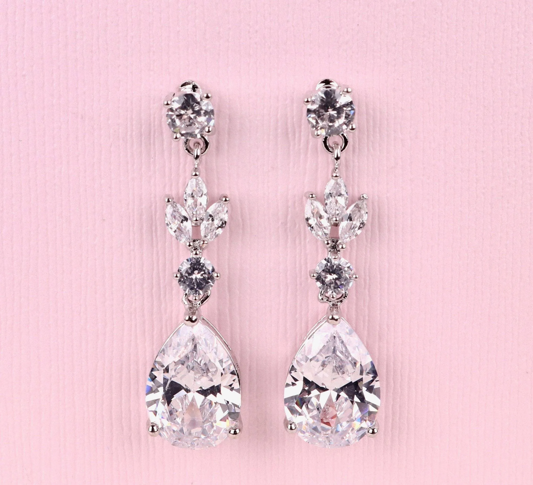 Rose Gold Bridal Crystal Teardrop Earrings - Megan