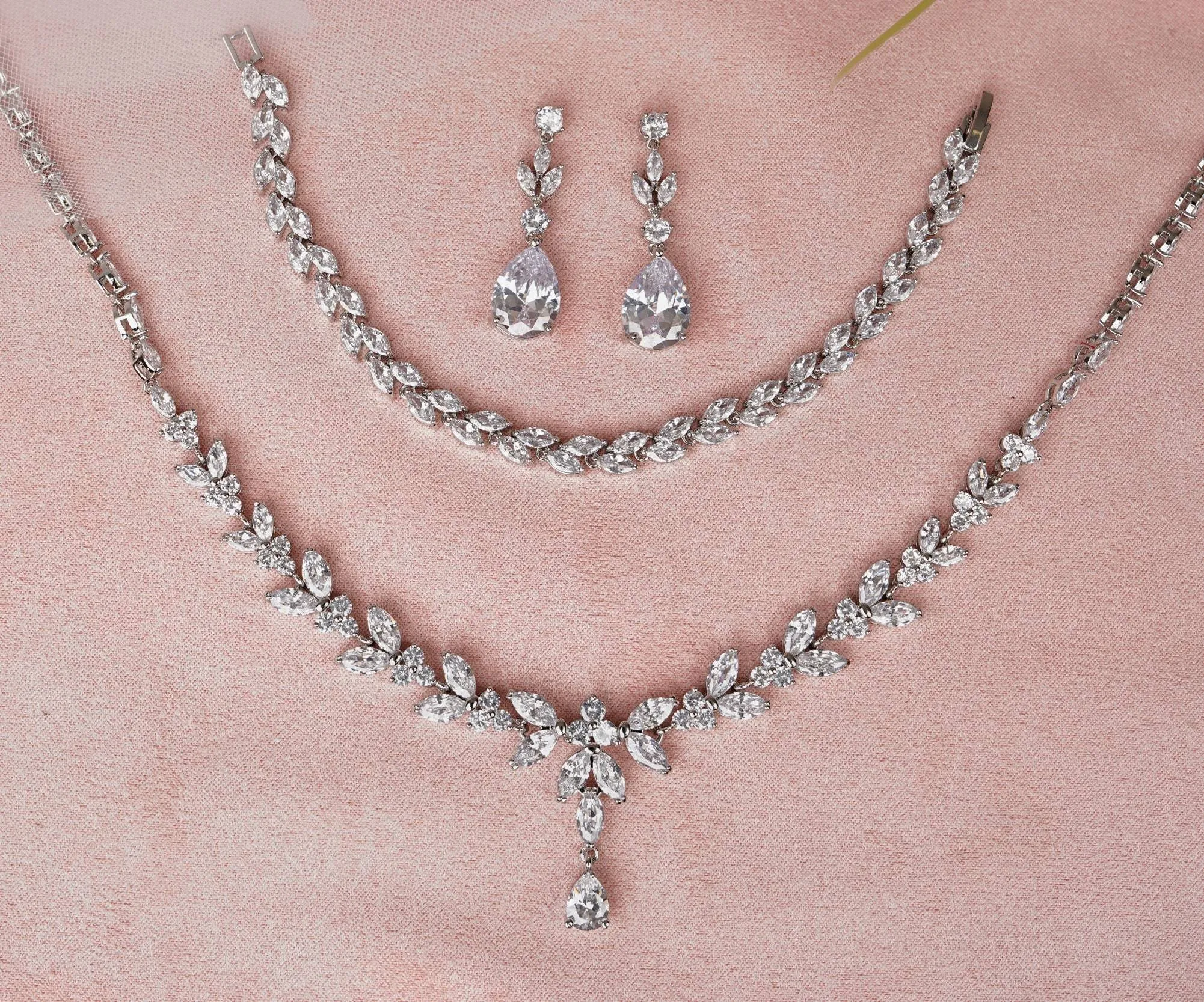 Rose Gold Bridal Crystal Teardrop Earrings - Megan