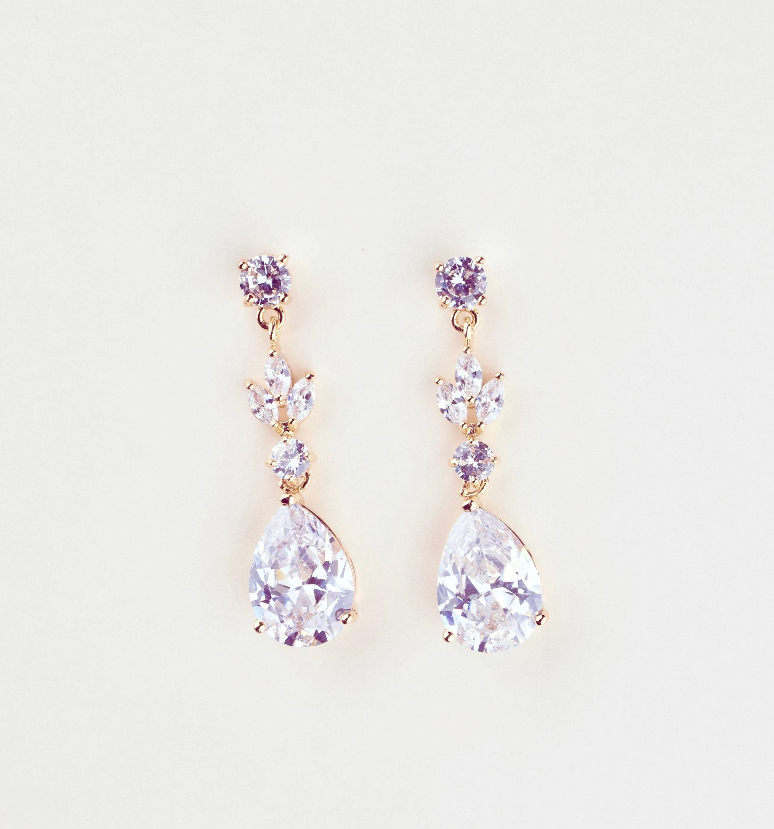 Rose Gold Bridal Crystal Teardrop Earrings - Megan