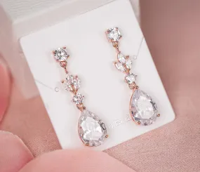 Rose Gold Bridal Crystal Teardrop Earrings - Megan