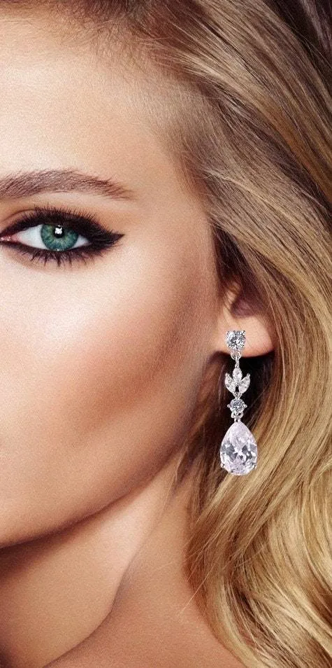 Rose Gold Bridal Crystal Teardrop Earrings - Megan