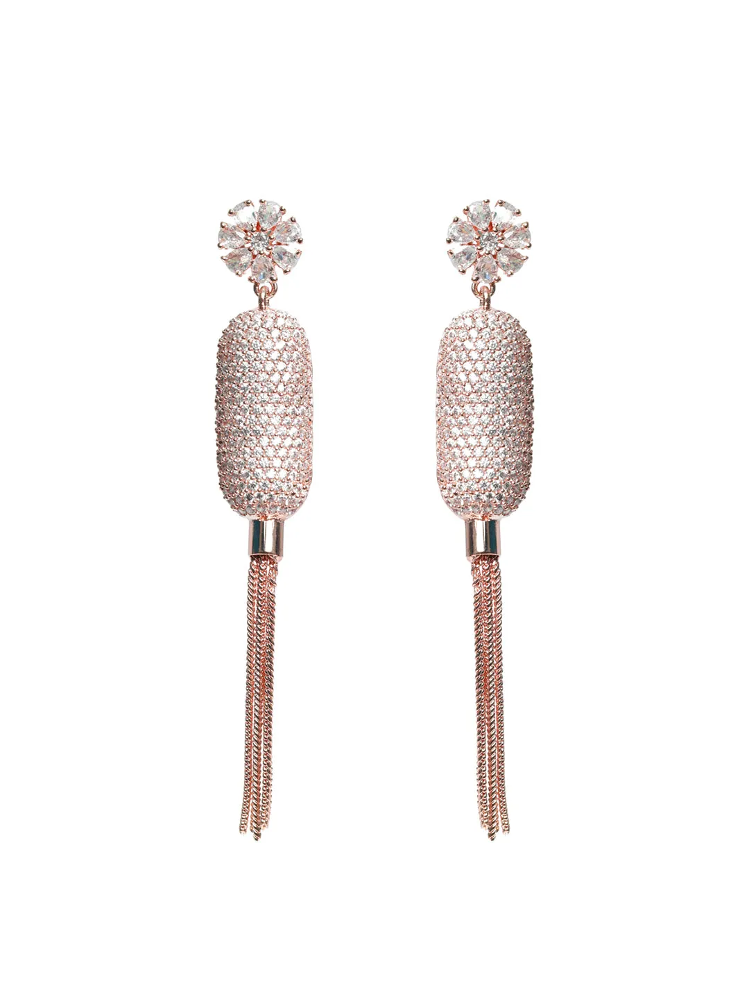 Rose Gold Plated American Diamond Drop Earrings