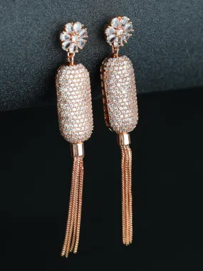 Rose Gold Plated American Diamond Drop Earrings