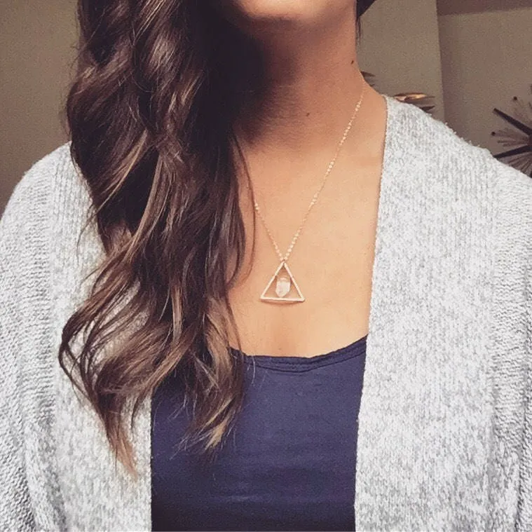 Rose Gold Triangle and Crystal Necklace