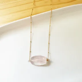 Rose Quartz Gemstone long necklace in Gold