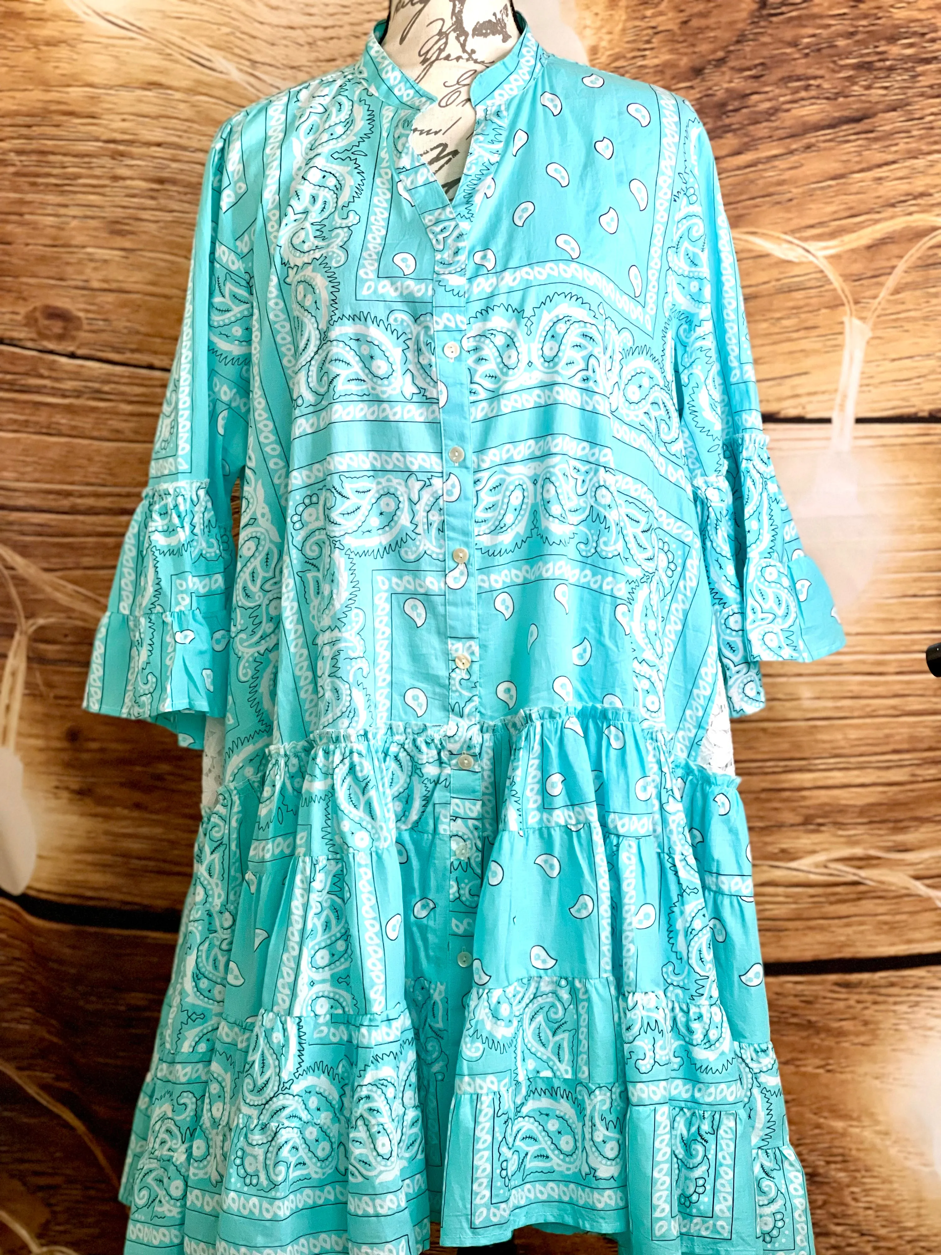 Ruffle Bandana Dress - Turquoise
