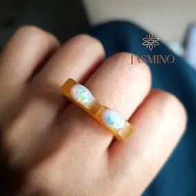 Rustic Horn Ring with Opal Stone, Horn Jewlery by Jasmino