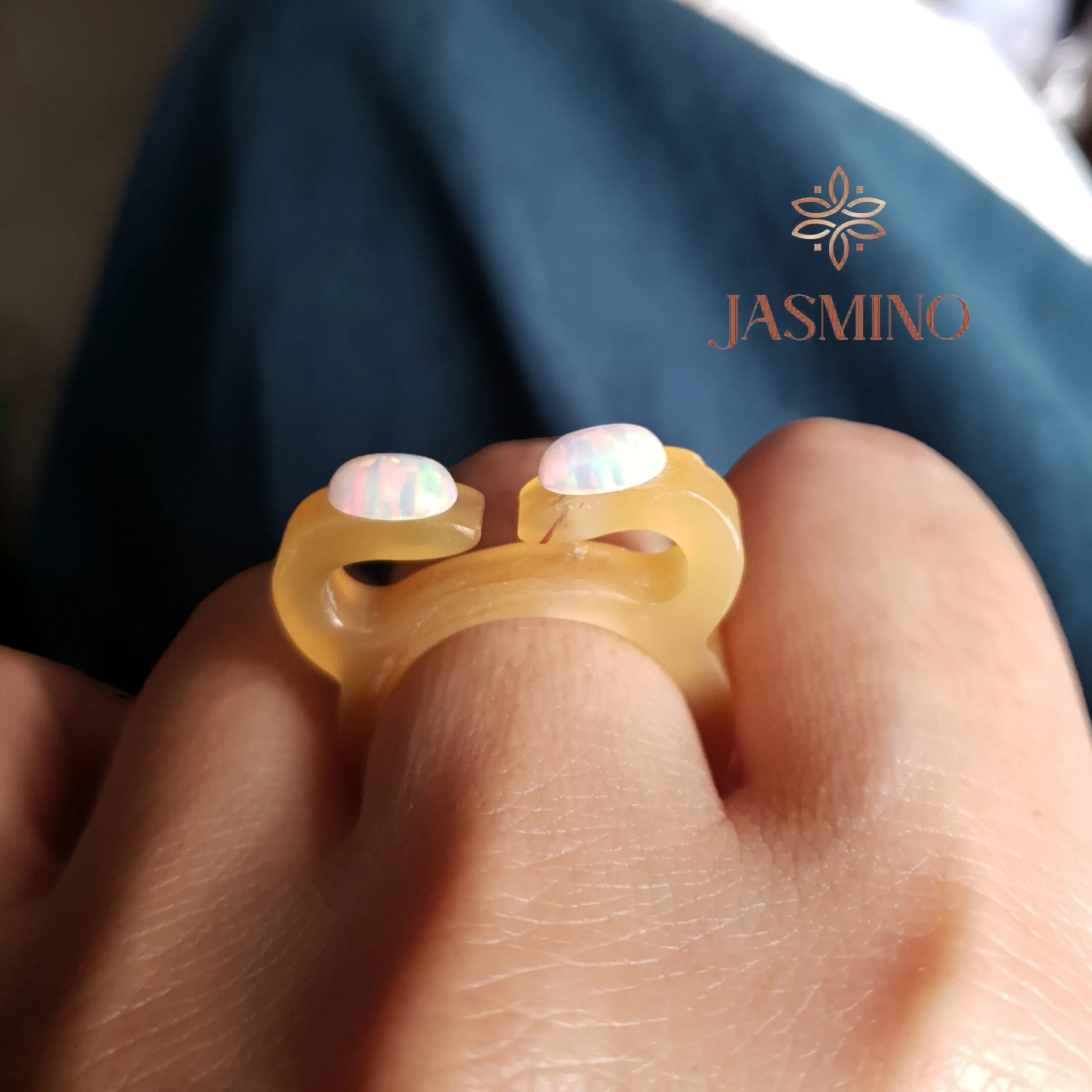 Rustic Horn Ring with Opal Stone, Horn Jewlery by Jasmino