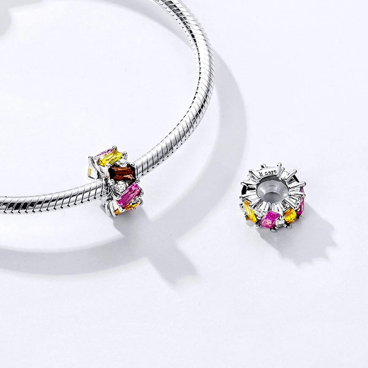 S925 Silver Colourful Zircon Spacer Charm for Bracelet