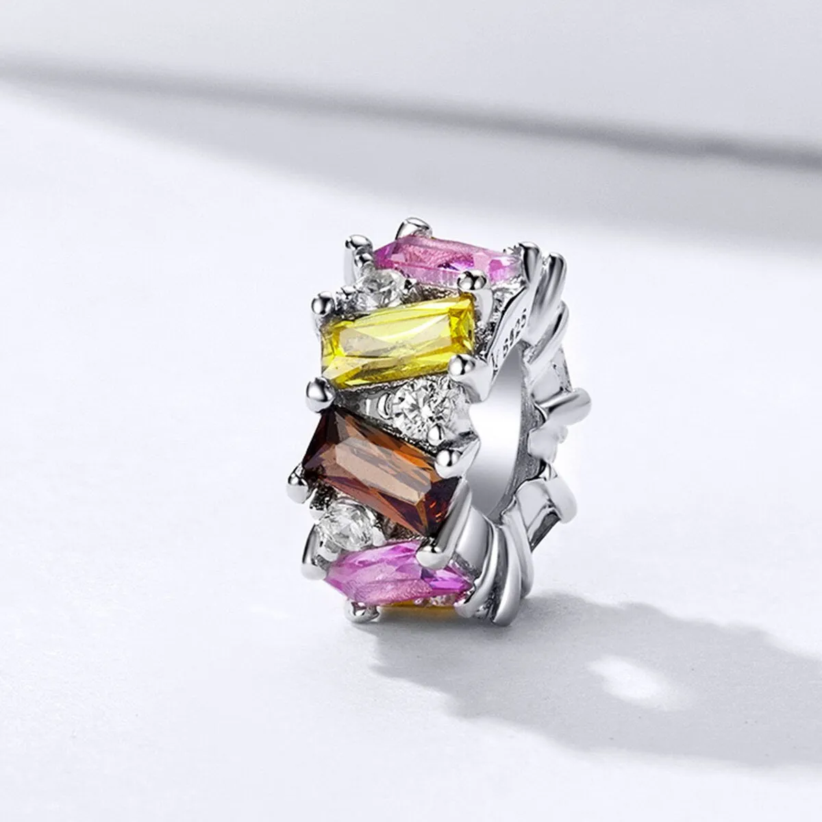 S925 Silver Colourful Zircon Spacer Charm for Bracelet