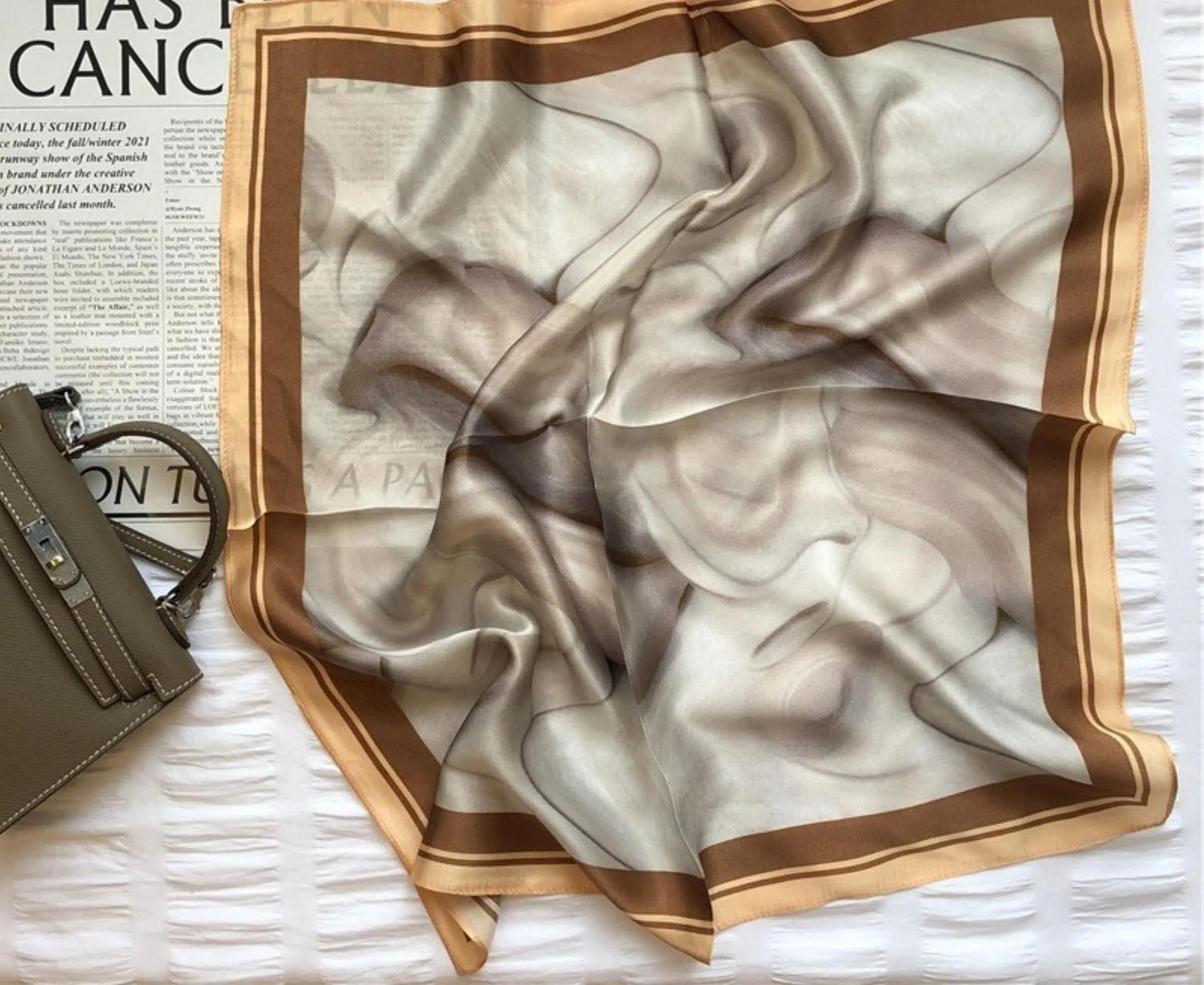 Sand art style 100% mulberry Silk Scarf/Silk head scarf/Silk hair scarf/Silk neck scarf/Mother's Day Gifts/Bag Accessory/Gift for her