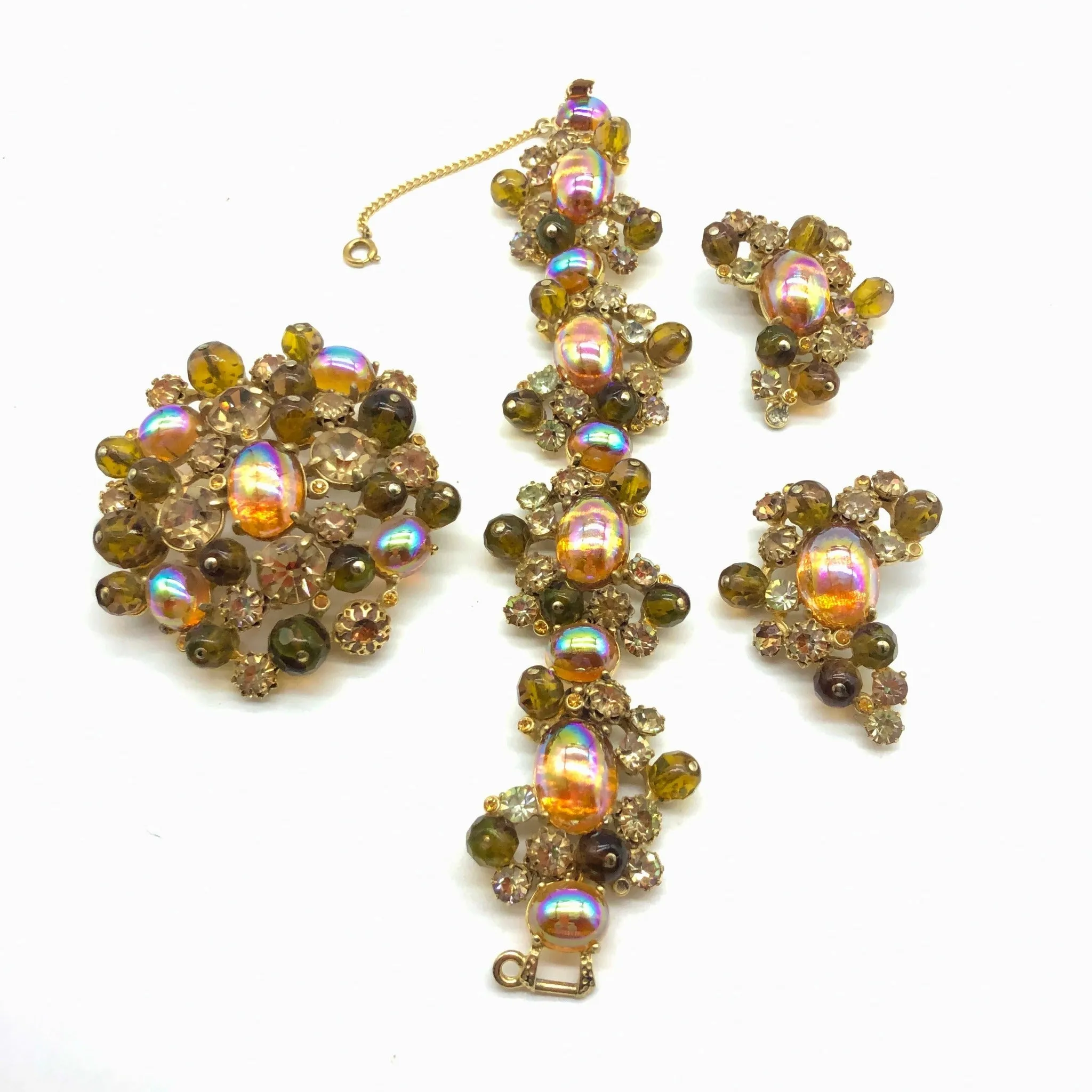 Schiaparelli Amber Pin and Earring Set