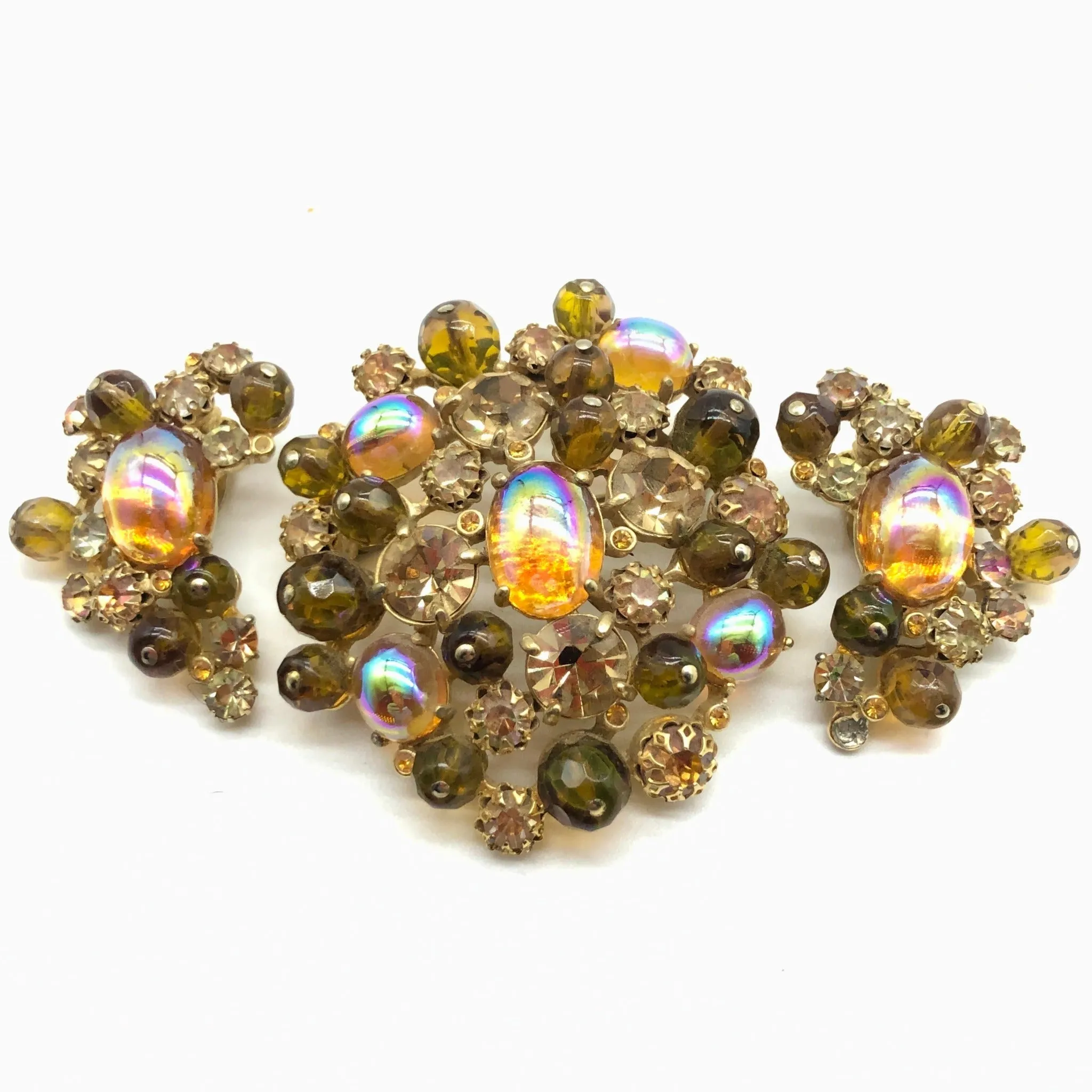 Schiaparelli Amber Pin and Earring Set