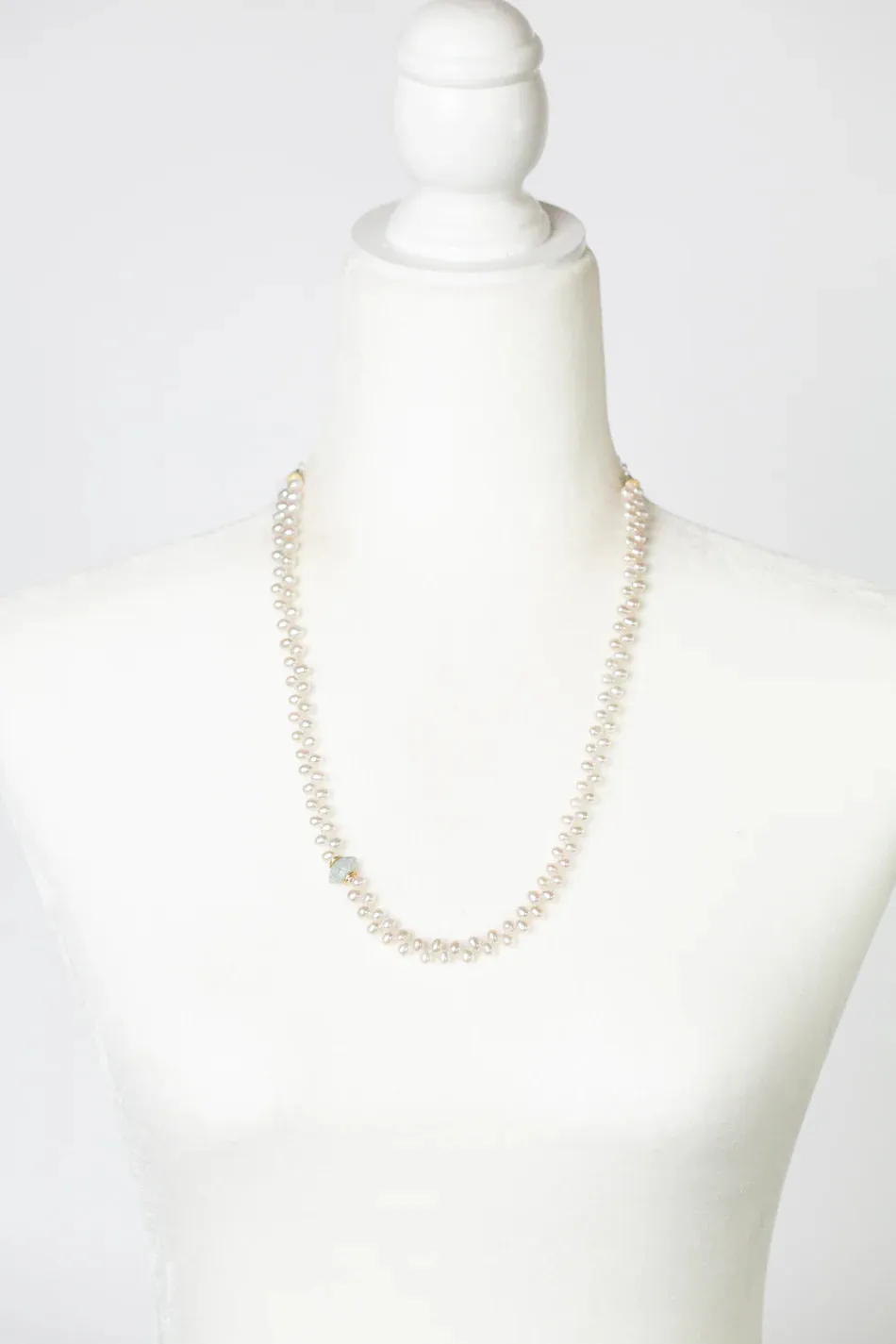 Serenity 23-25" Freshwater Pearl, Blue Opal, Chrysoprase Statement Necklace
