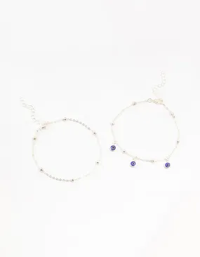 Silver Evil Eye Anklets 2-Pack