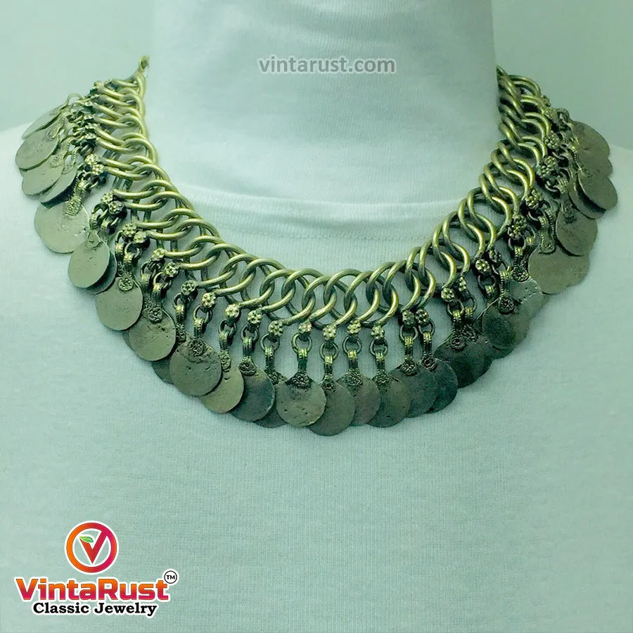 Silver Kuchi Vintage Tribal Coins Choker Necklace