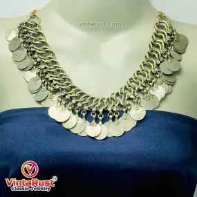 Silver Kuchi Vintage Tribal Coins Choker Necklace