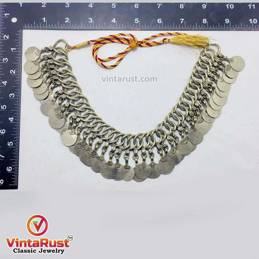 Silver Kuchi Vintage Tribal Coins Choker Necklace