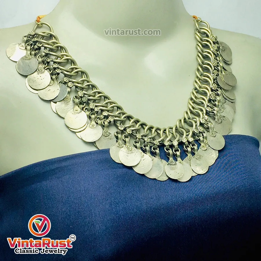 Silver Kuchi Vintage Tribal Coins Choker Necklace
