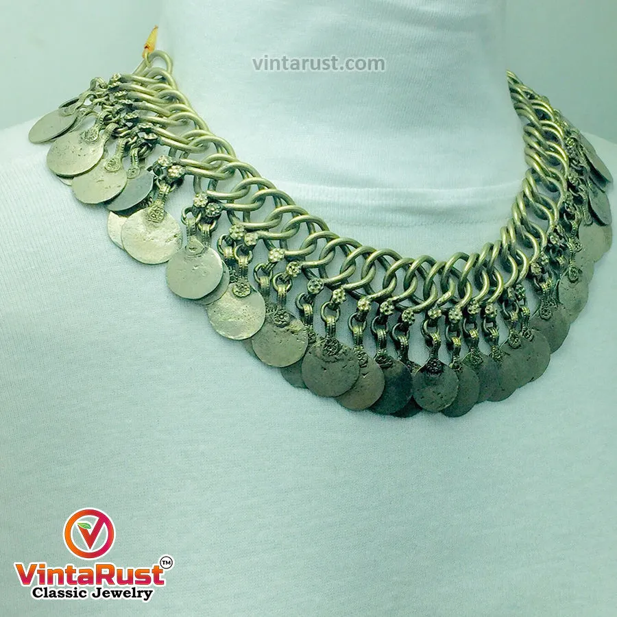 Silver Kuchi Vintage Tribal Coins Choker Necklace