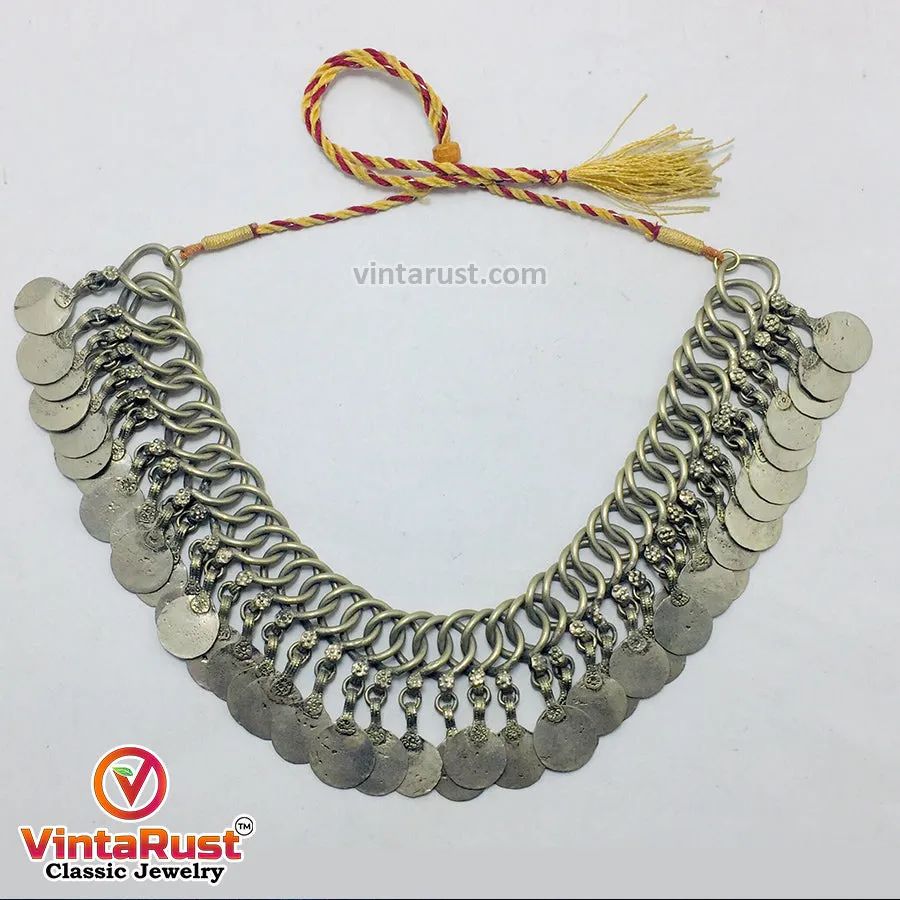 Silver Kuchi Vintage Tribal Coins Choker Necklace