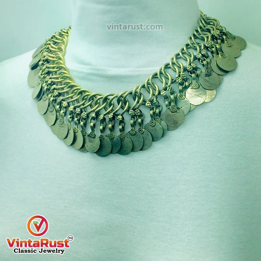 Silver Kuchi Vintage Tribal Coins Choker Necklace
