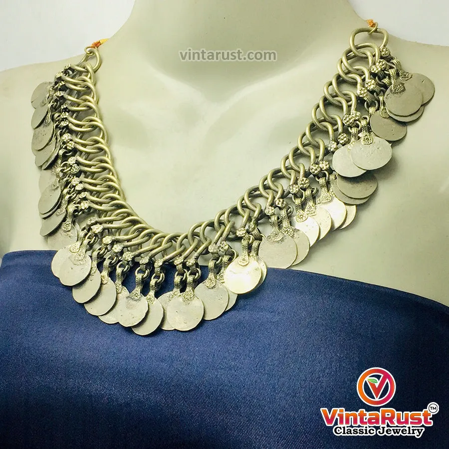 Silver Kuchi Vintage Tribal Coins Choker Necklace