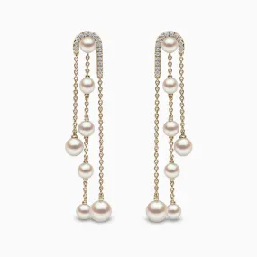Sleek 18K Gold Freshwater Pearl and Diamond Chain Earrings