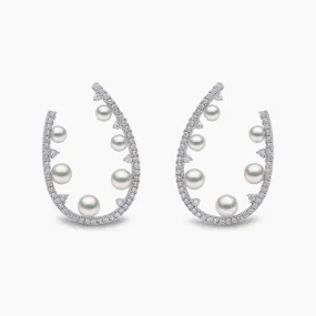 Sleek 18K Gold Pearl and Diamond Silhouette Earrings