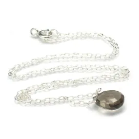 Smokey Quartz Pendant Necklace with Sterling Silver Spring Ring Clasp