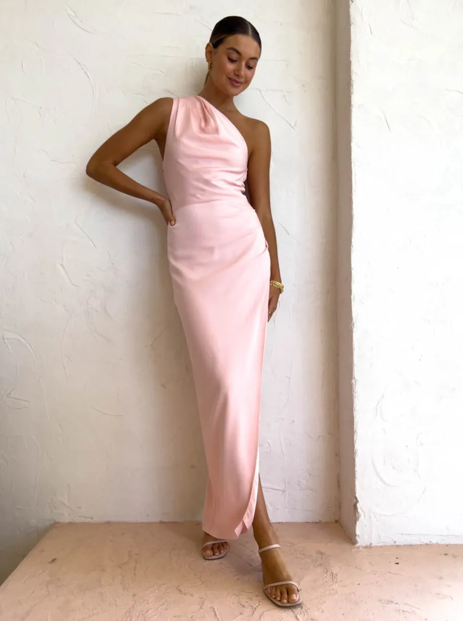 Sofia The Label May Draped One Shoulder Gown in Baby Pink