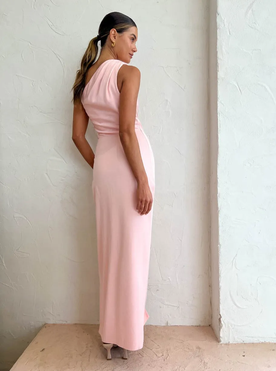 Sofia The Label May Draped One Shoulder Gown in Baby Pink