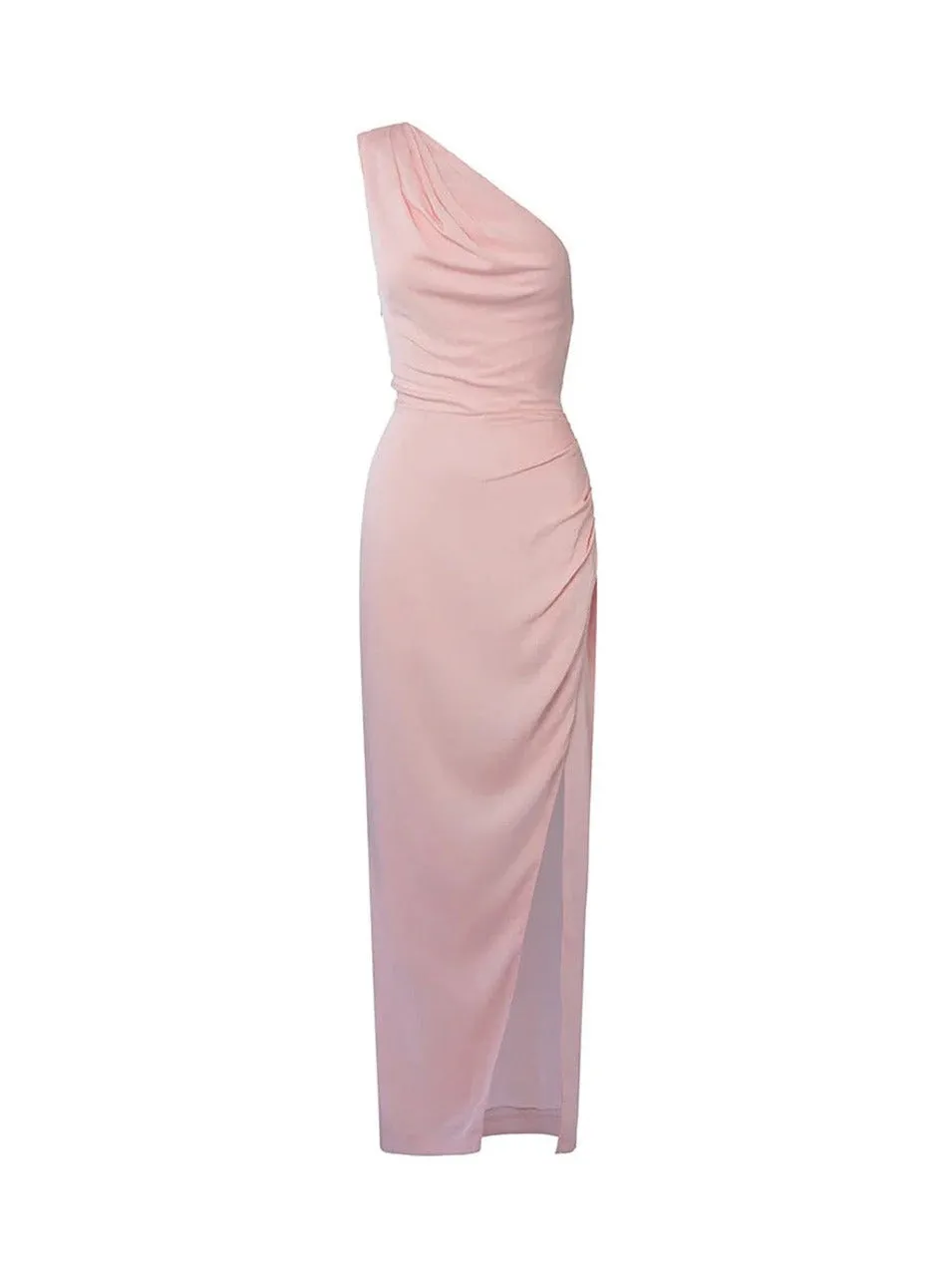 Sofia The Label May Draped One Shoulder Gown in Baby Pink