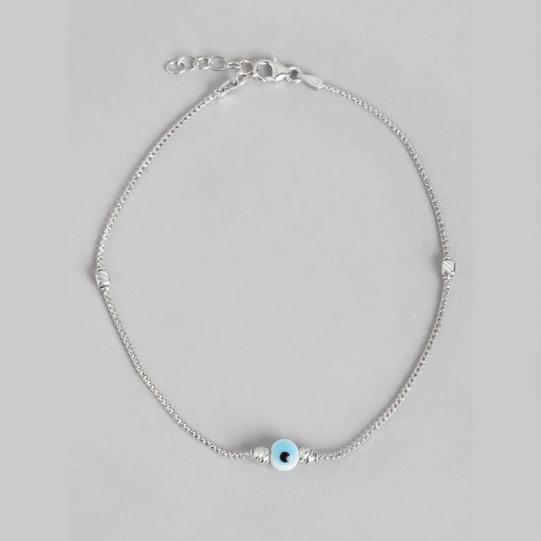 Spiritual Guardian Rhodium-Plated Evil-Eye 925 Sterling Silver Chain Anklet