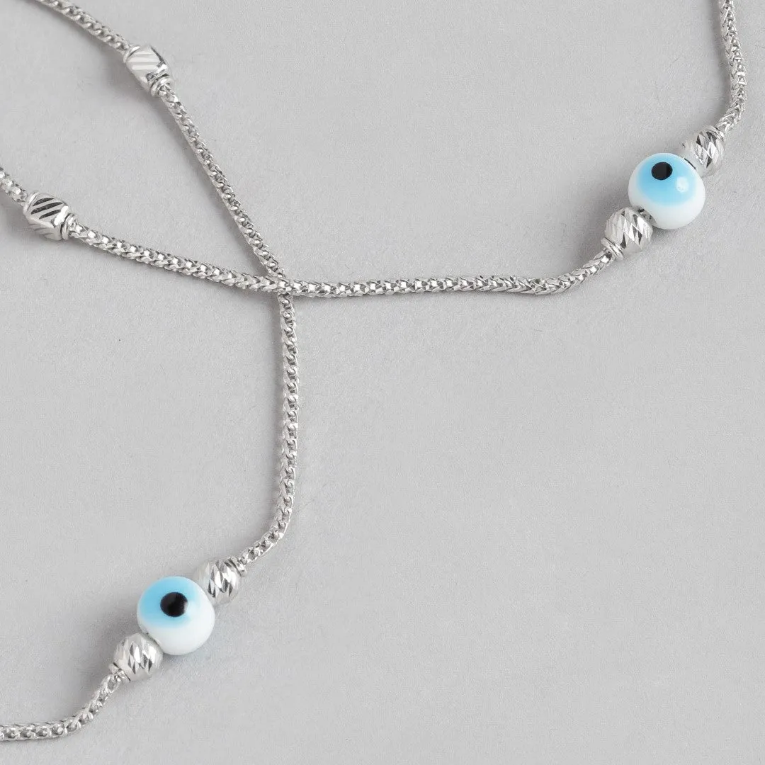 Spiritual Guardian Rhodium-Plated Evil-Eye 925 Sterling Silver Chain Anklet