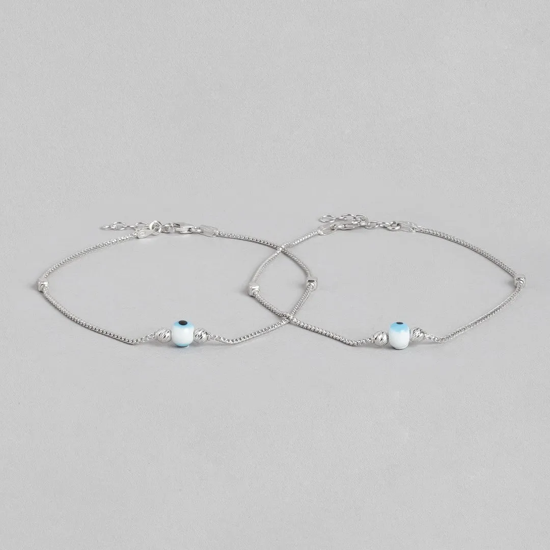 Spiritual Guardian Rhodium-Plated Evil-Eye 925 Sterling Silver Chain Anklet